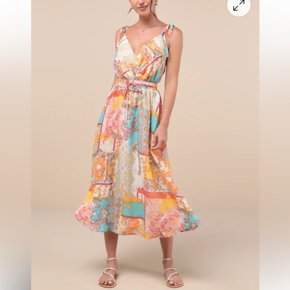 Lulu’s Paisley Print Tie-Strap Midi Dress
